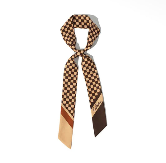 CHECKERBOARD SILK TWILL SKINNY SCARF