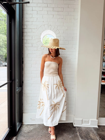 EDEN SLEEVELESS DRESS W/ PALM EMBROIDERY
