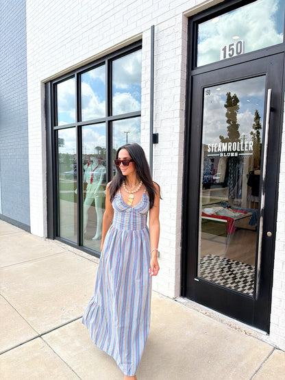 JAYDA STRIPED BEADED MAXI DRESS