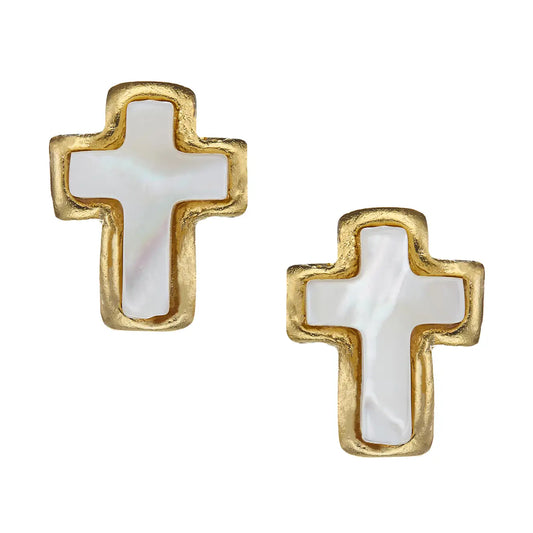 MOTHER OF PEARL CROSS STUD EARRINGS