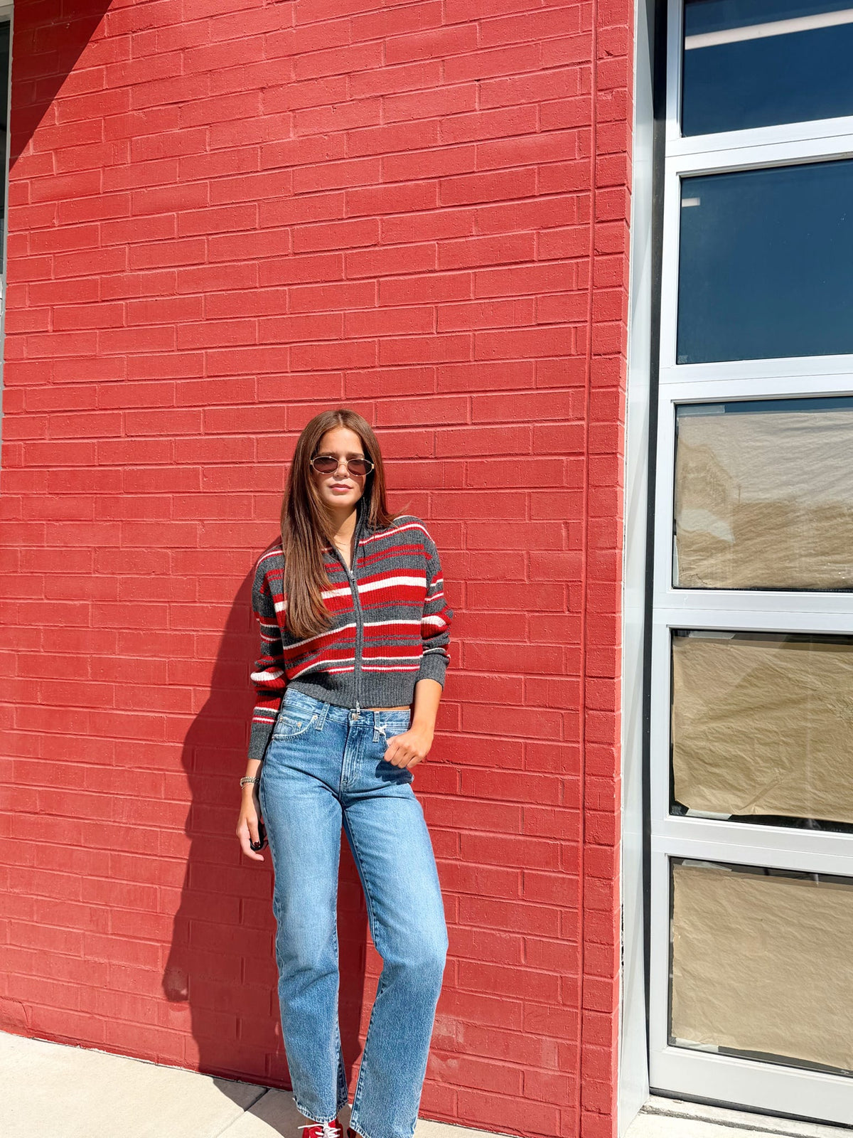 ASPEN STRIPED ZIP UP KNIT CARDIGAN