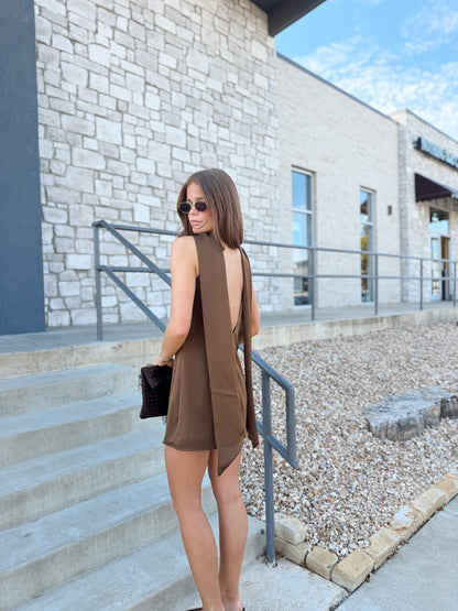 SATIN DRAPED SCARF MINI DRESS