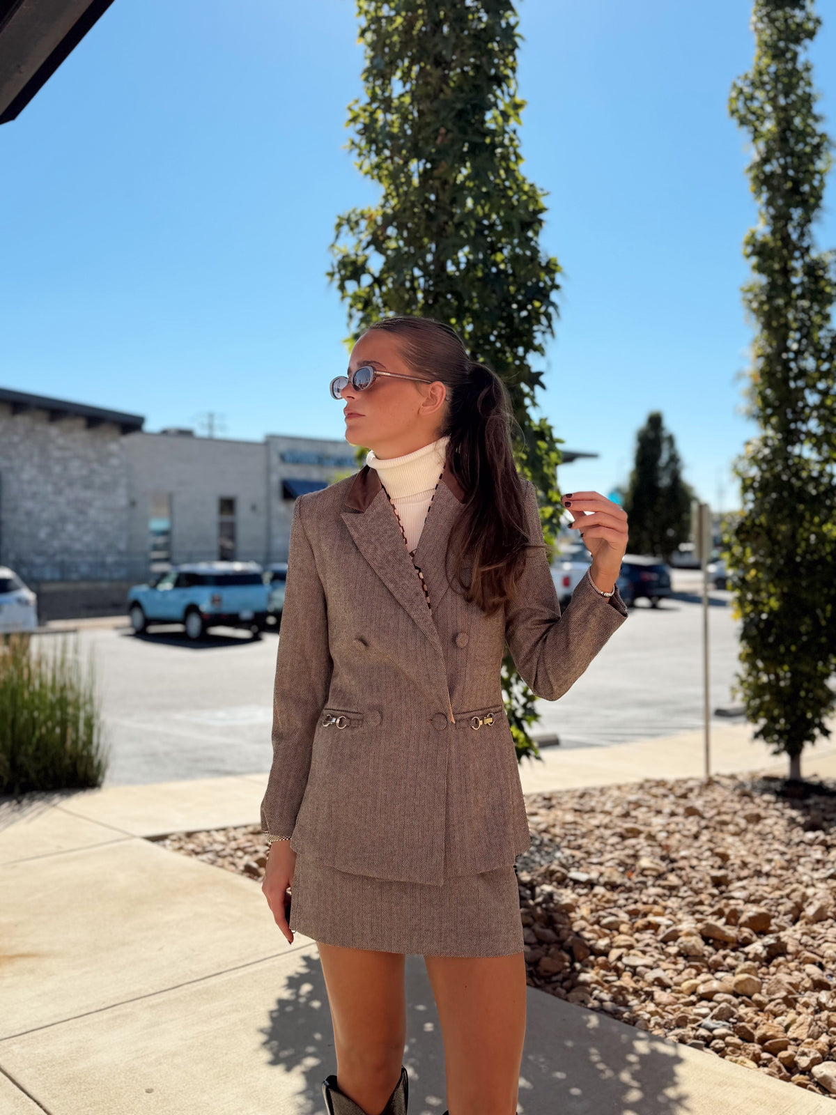 NAYA HERRINGBONE CONTRAST BLAZER