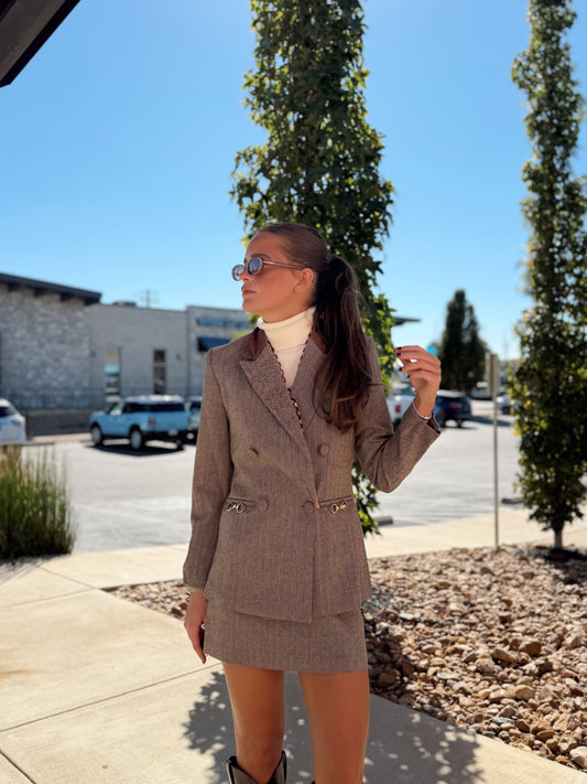 NAYA HERRINGBONE CONTRAST BLAZER