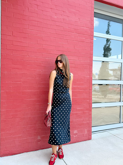 ENNIS SATIN POLKA DOT MIDI SKIRT