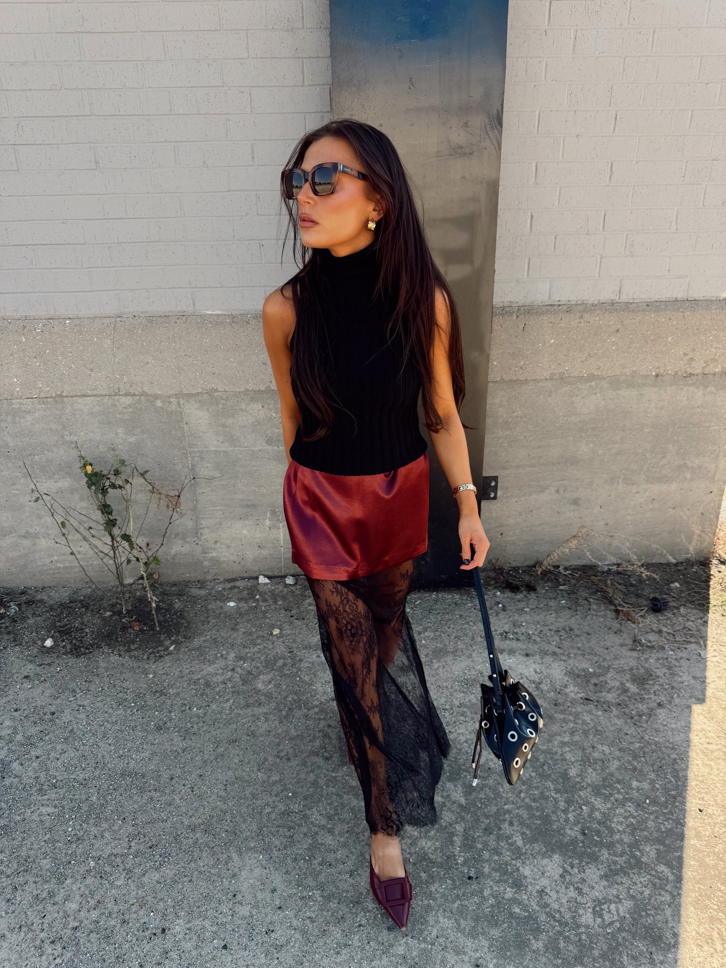 SATIN VELVET MAXI SKIRT