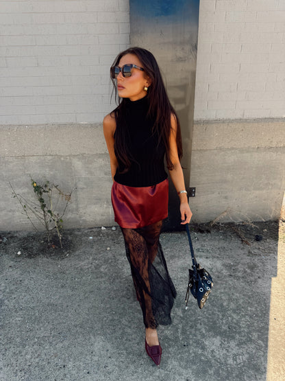 SATIN VELVET MAXI SKIRT