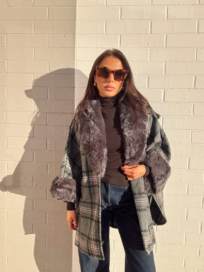 PLAID FUR JACKET