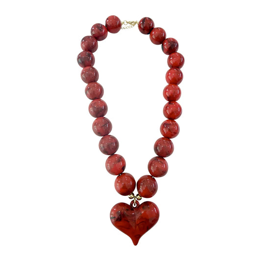 KAIDEN CHUNKY BEADED NECKLACE W/ HEART CHARM-2