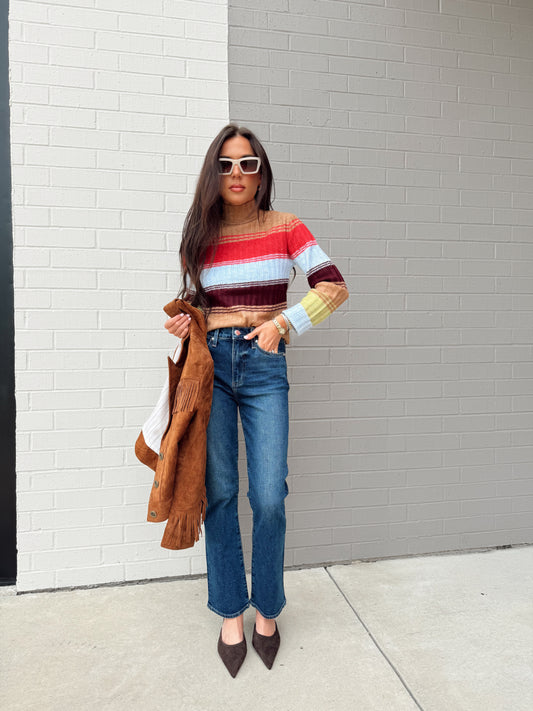 MARLEY RIIBBED GRADIENT STRIPE TURTLE NECK