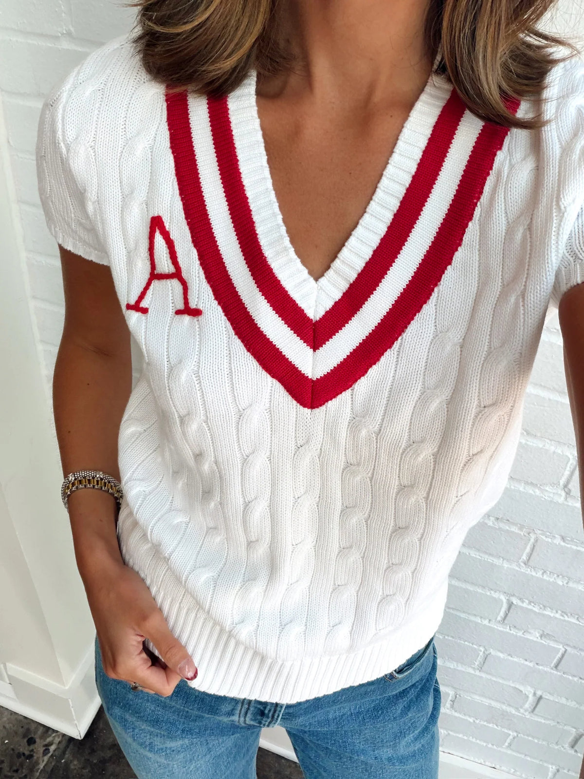 CABLE KNIT "A" SWEATER VEST