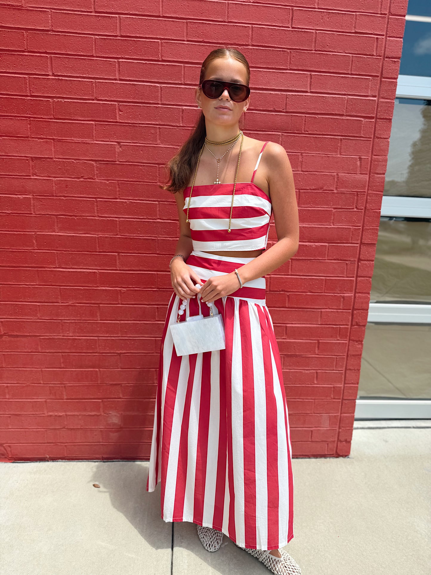 STRIPE DROP WAIST MAXI SKIRT