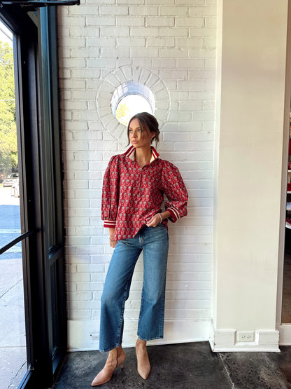 PATRICIA COLLAR FLORAL HALF ZIP TOP