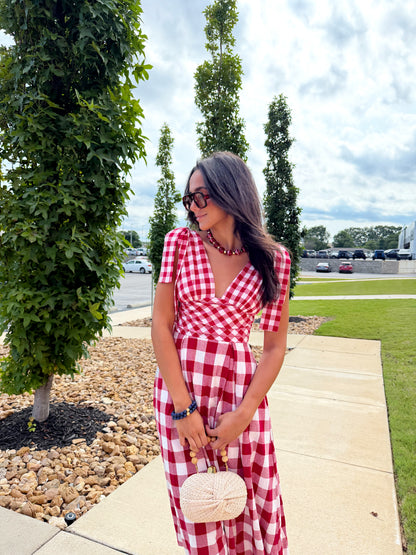 CHECK PATTERN TIE MAXI DRESS