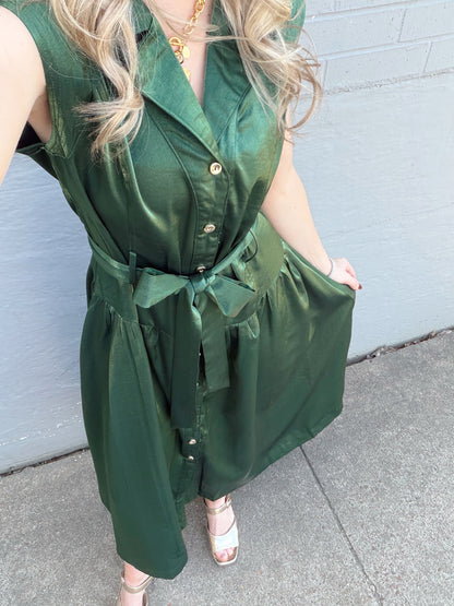 BUTTON-UP BELTED SLEEVELESS MAXI