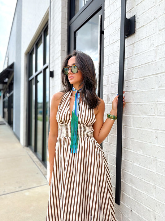 STRIPED WOVEN MINI DRESS