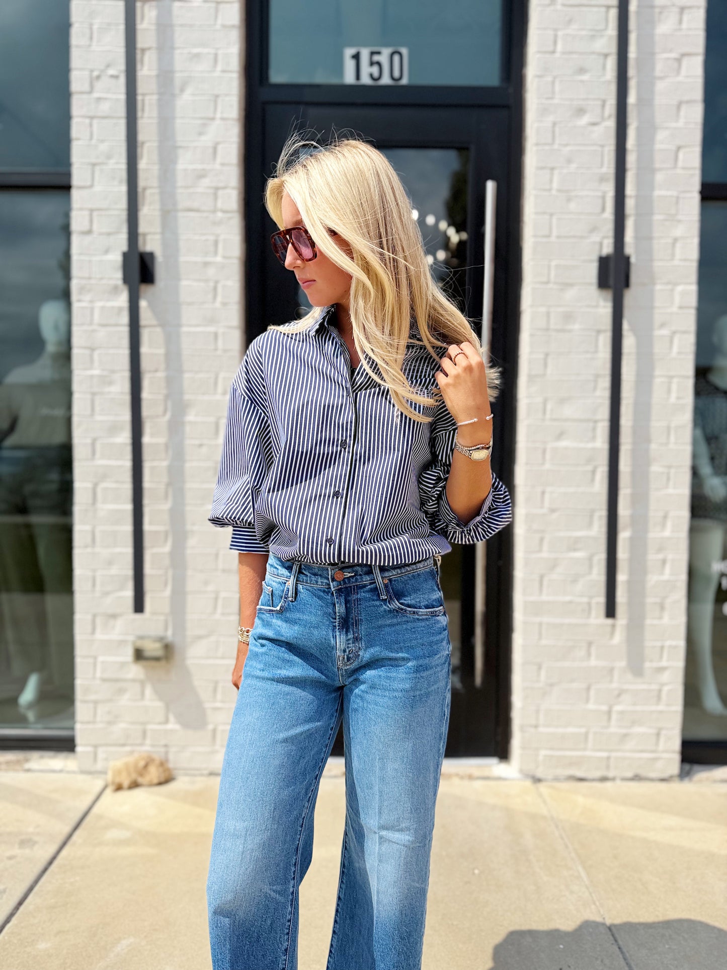 STRIPED BALLOON SLEEVE SHIRT
