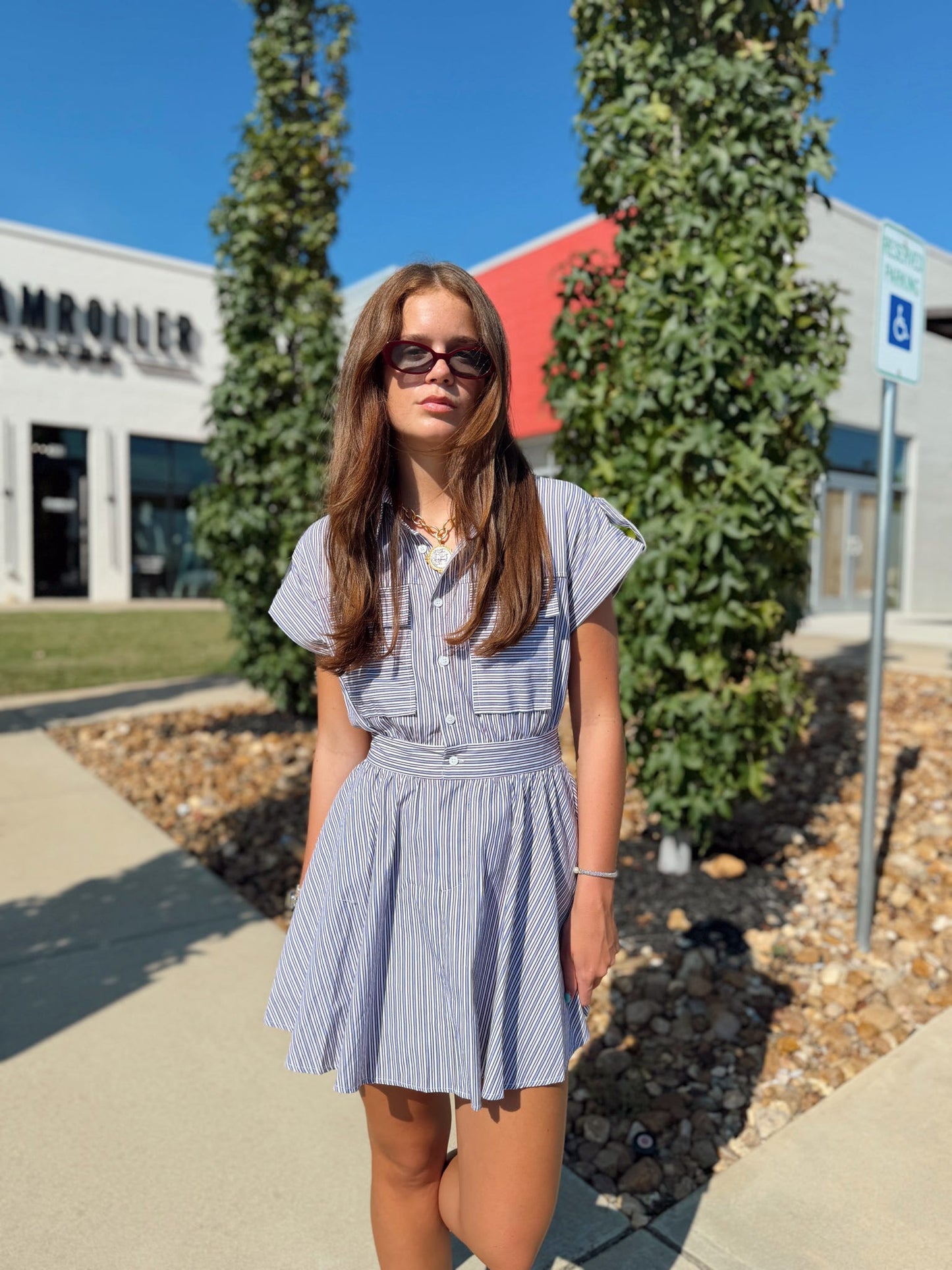 STRIPE UTILITY SHIRT DRESS