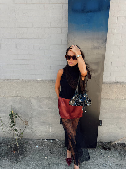 SATIN VELVET MAXI SKIRT