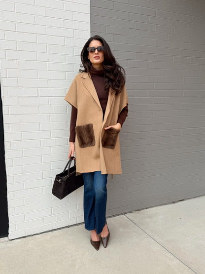 PONCHO FUR W/ POCKETS
