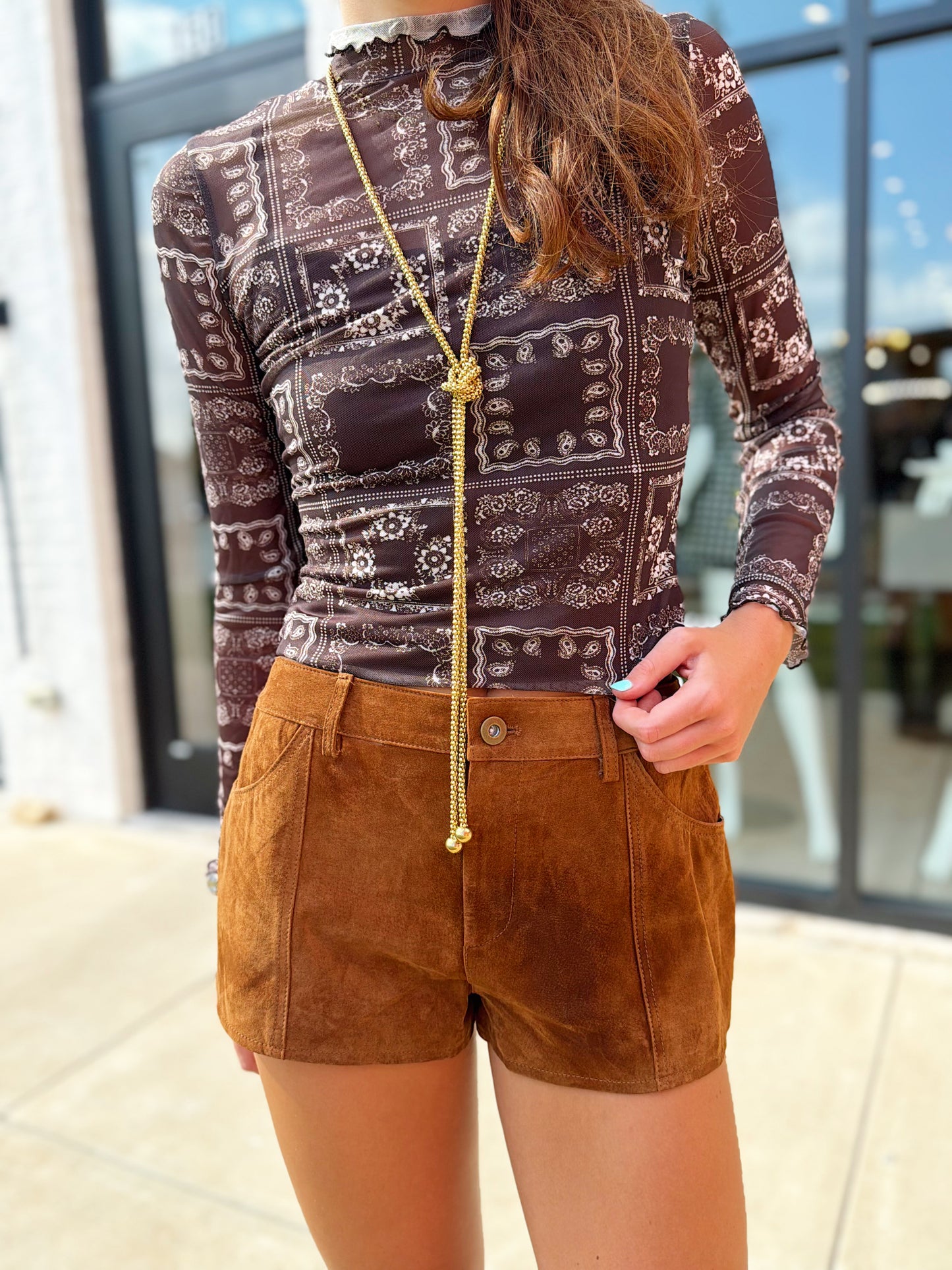 WREN SHEER BANDANA PRINT TURTLE NECK
