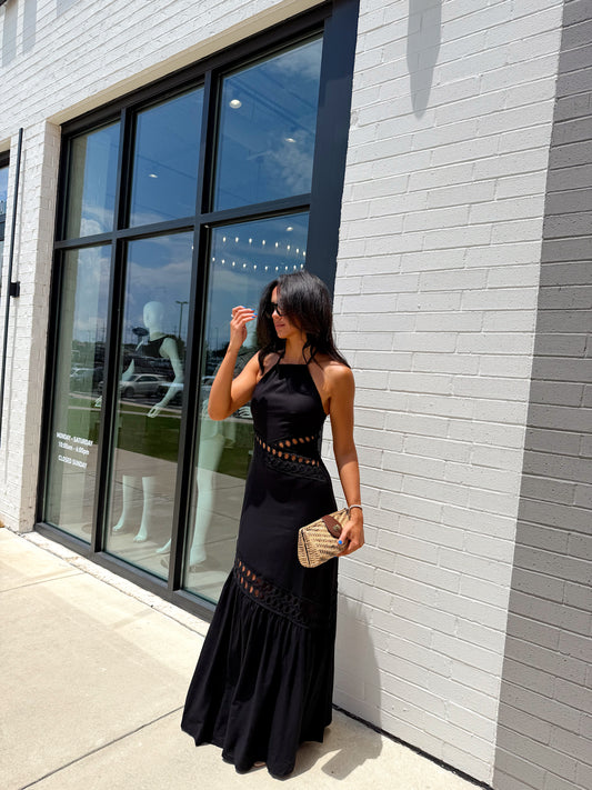 LACE TRIM HALTER MAXI