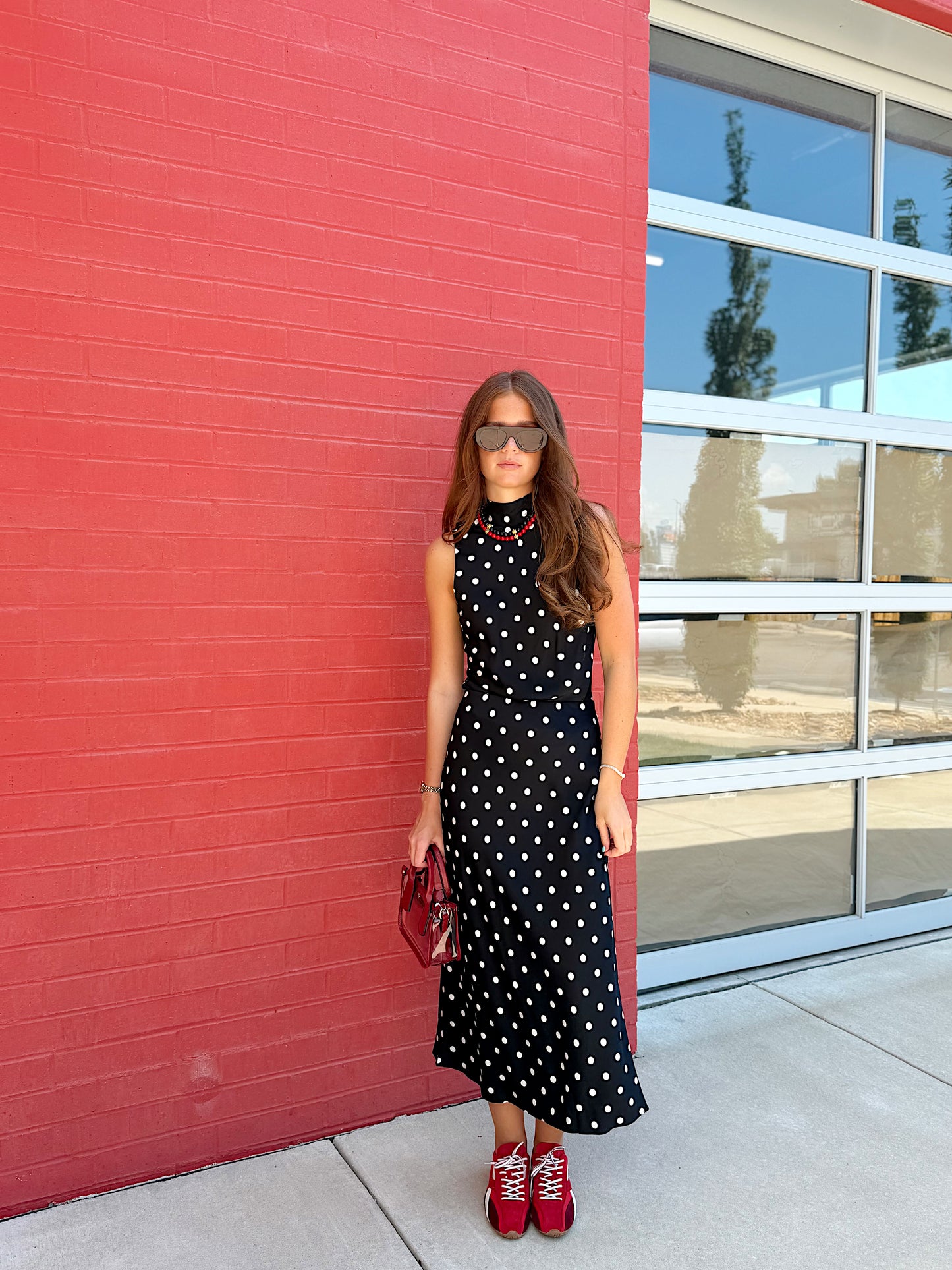 ENNIS SATIN POLKA DOT MIDI SKIRT