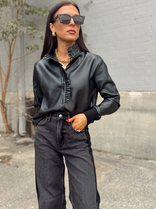 RUFFLE DETAIL BUTTON UP TOP