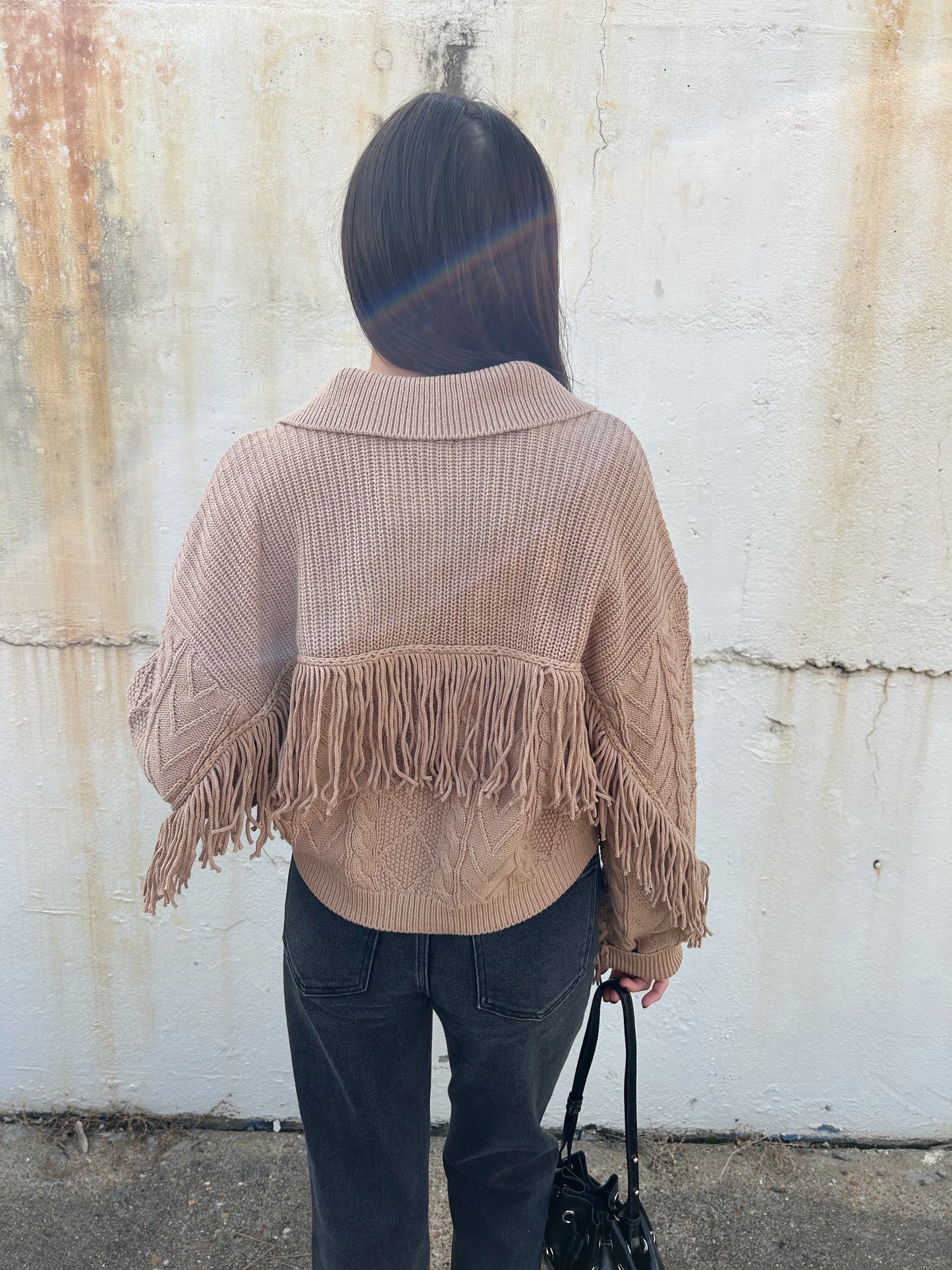 ELYSE CABLED FRINGE SWEATER CARDIGAN