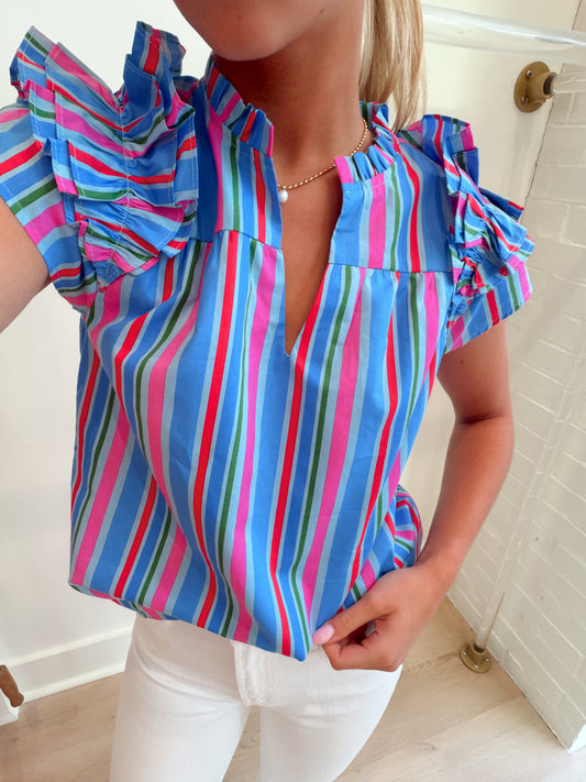JAIMIE STRIPED RUFFLED TOP