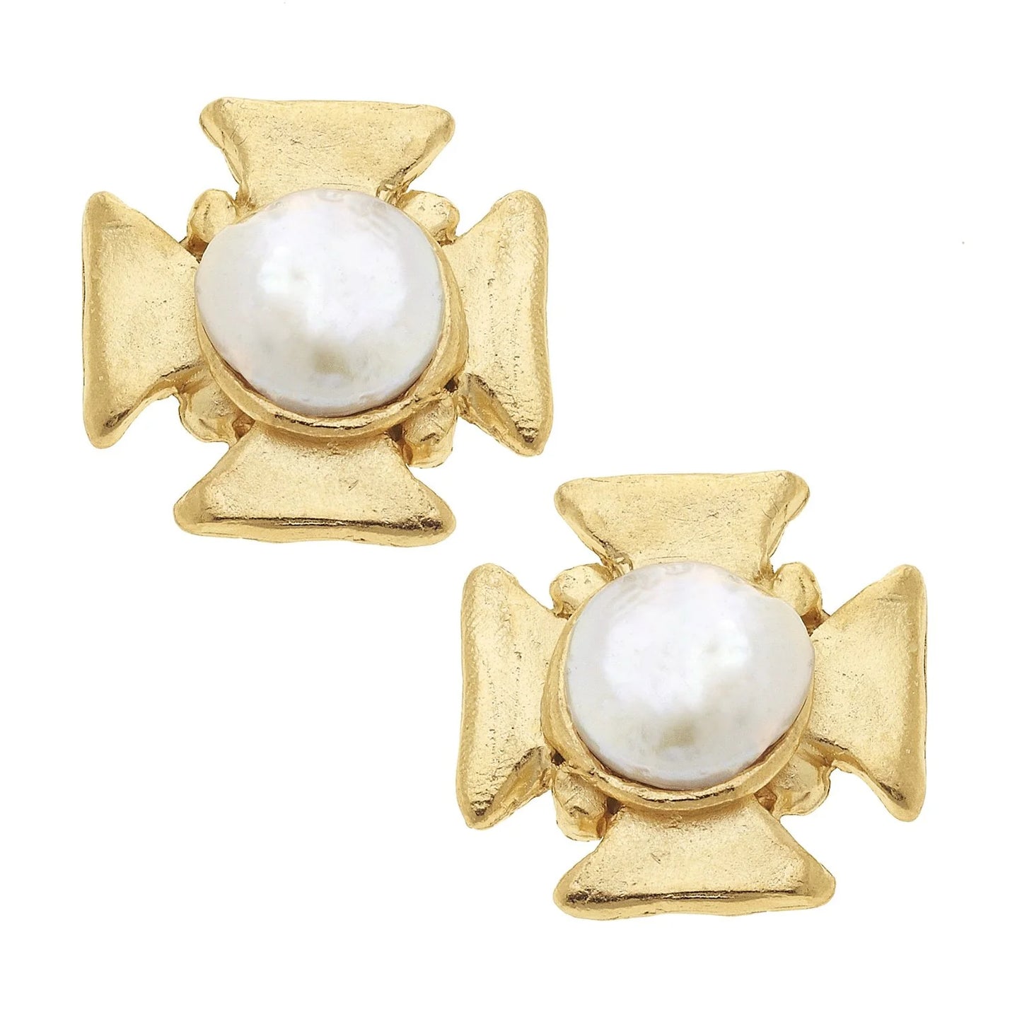 MALTESE CROSS PEARL STUDS