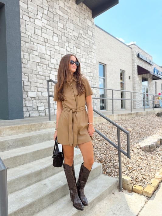 MALLIE VEGAN LEATHER MINI DRESS