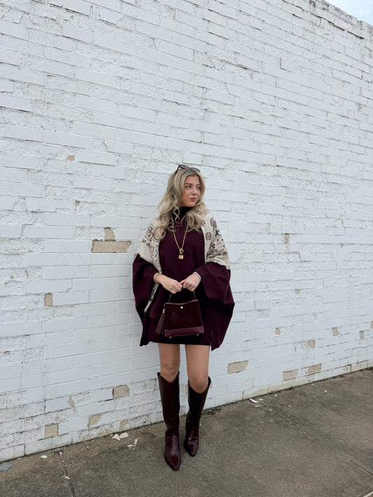 CAPE DRESS WITH STAND UP COLLAR