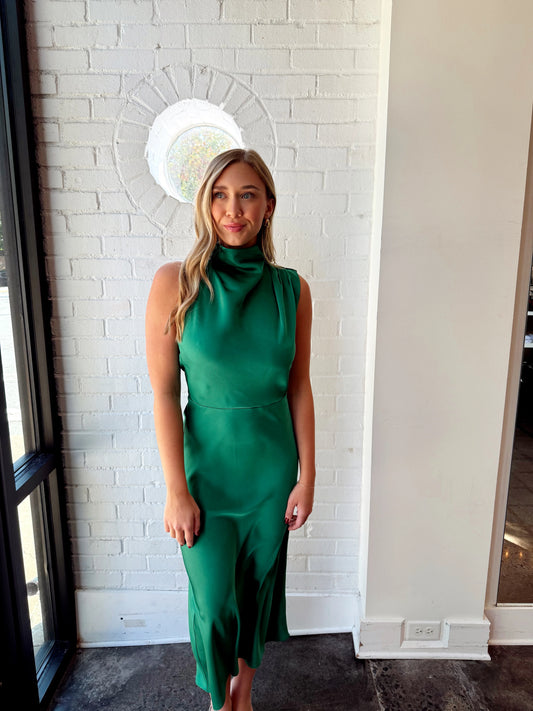 JODIE HIGH NECK SATIN MIDI
