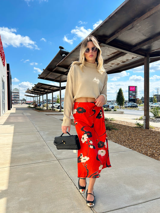 FLORAL SATIN SKIRT