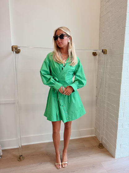 WRAP TIE GOLD BUTTON DOWN DRESS