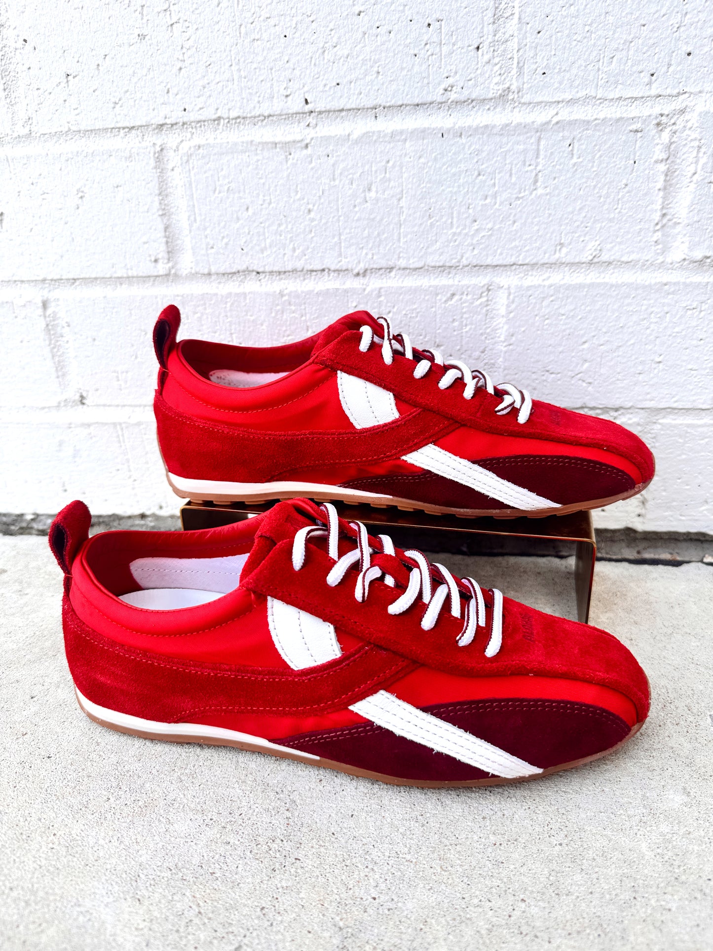 NYLON RED LEATHER SNEAKERS
