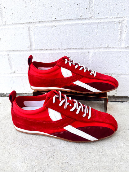NYLON RED LEATHER SNEAKERS