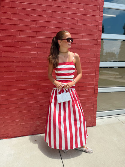 STRIPE DROP WAIST MAXI SKIRT