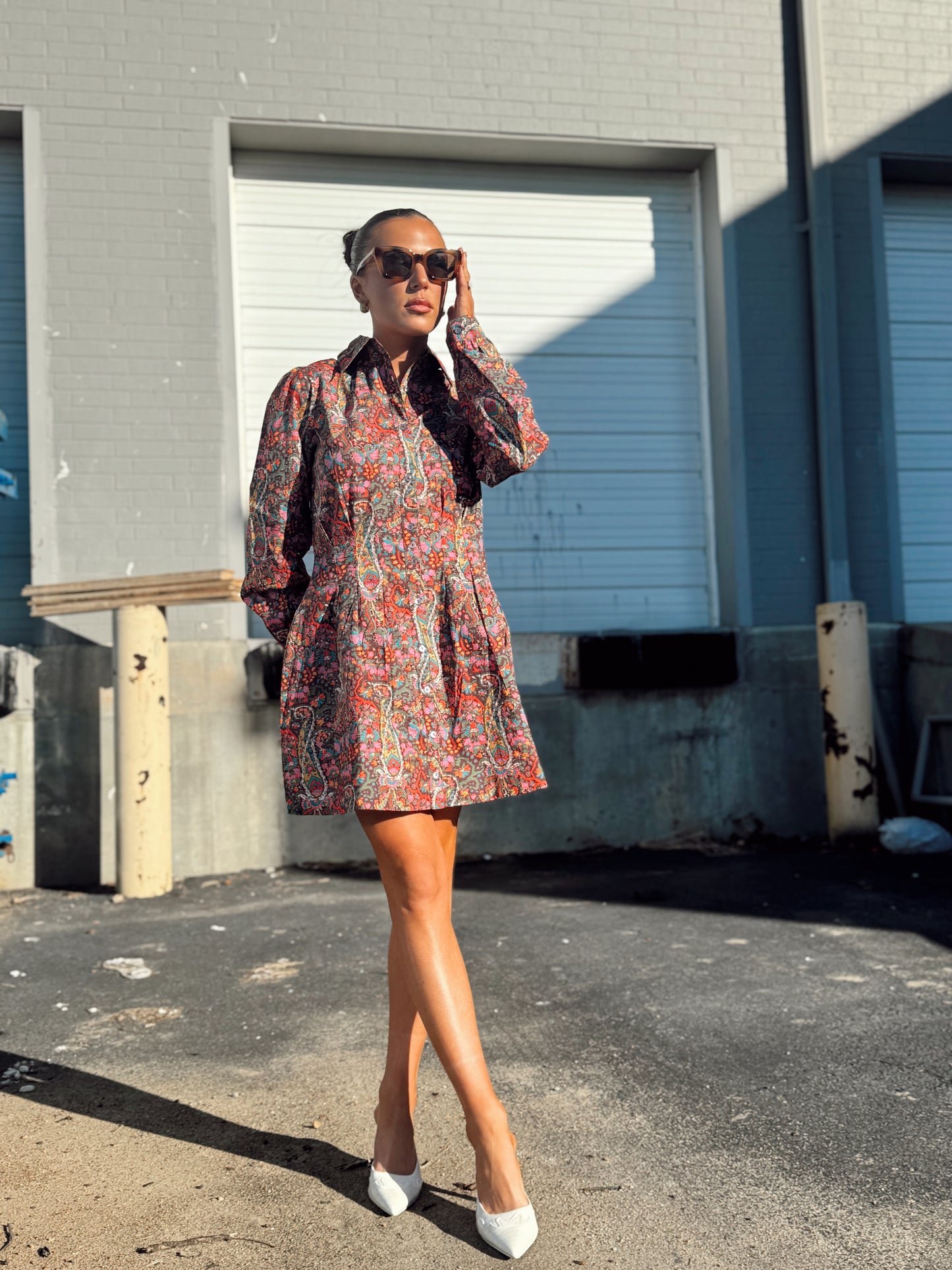 MARTA LONG SLEEVE MINI DRESS IN HARLEQUIN