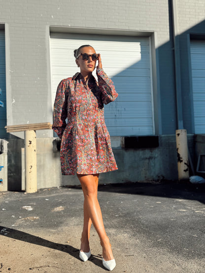 MARTA LONG SLEEVE MINI DRESS IN HARLEQUIN