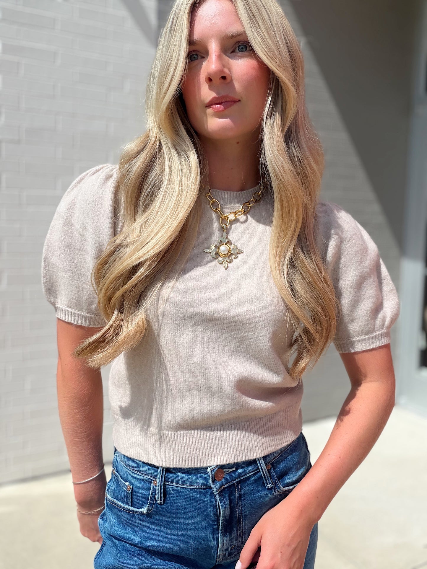 YULIA KNIT PUFF SLEEVE TOP