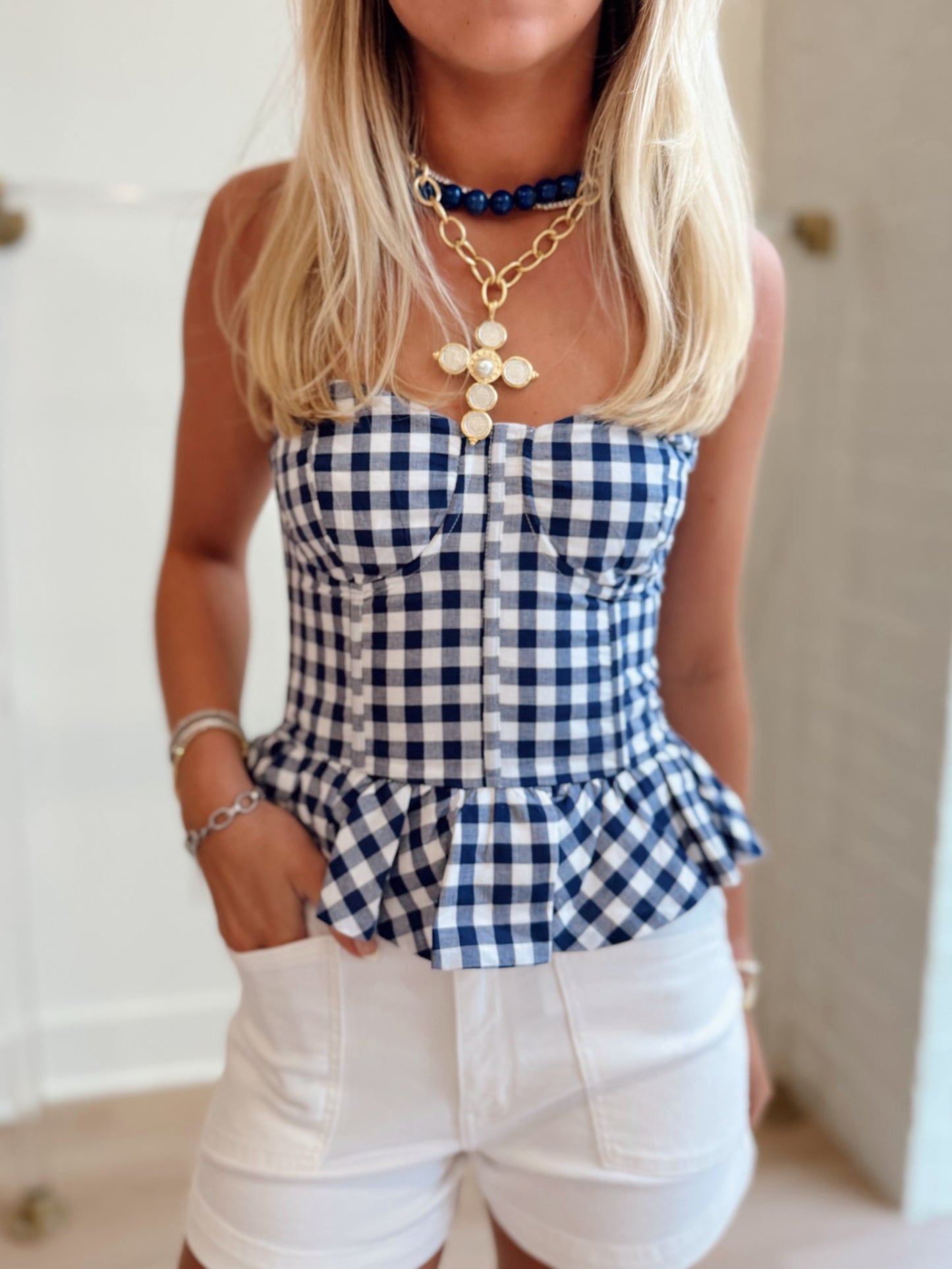 CHRISTI GINGHAM TUBE TOP