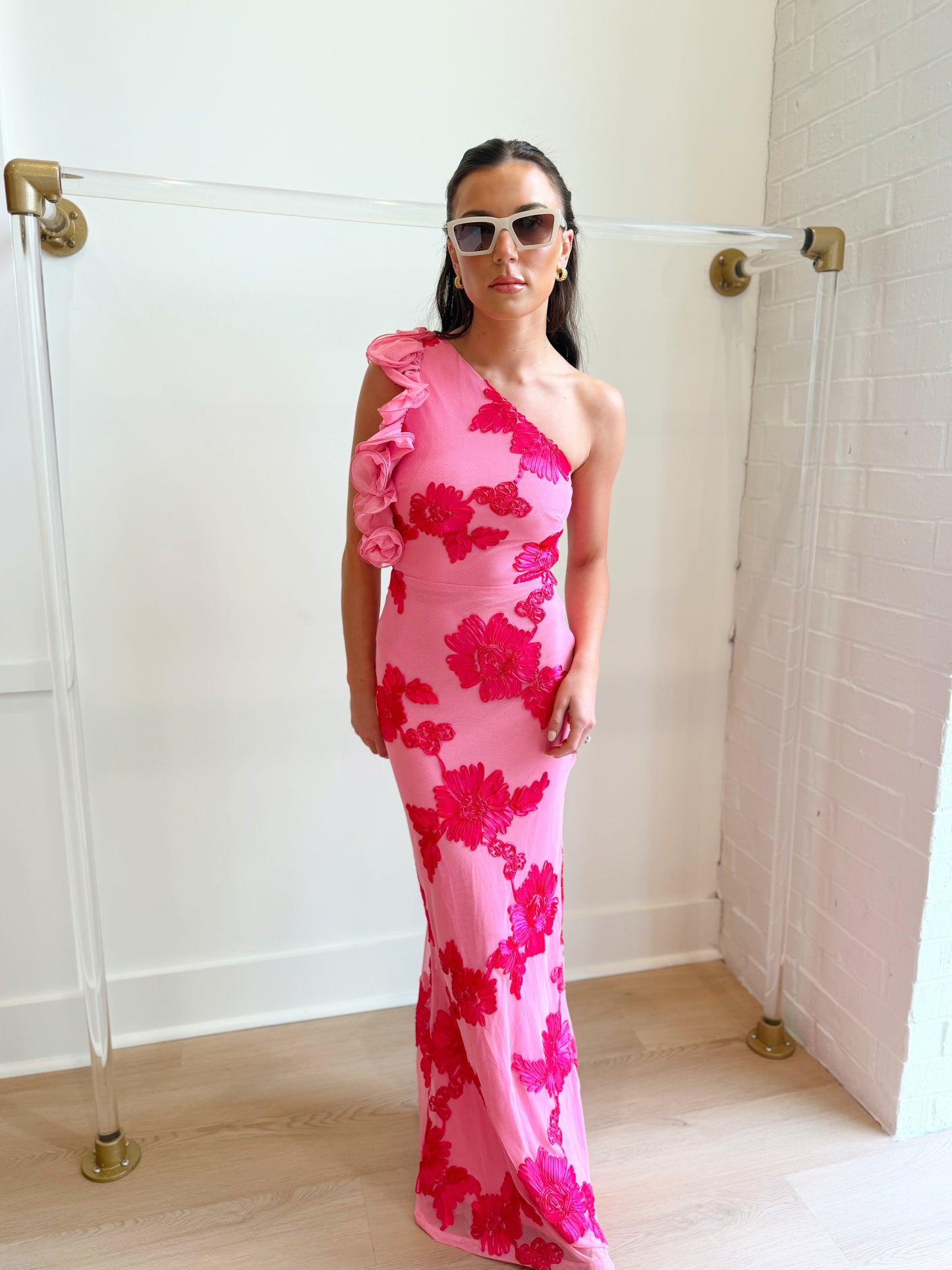 ONE SHOULDER FLORAL MAXI DRESS
