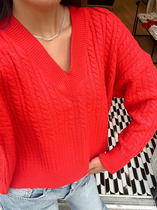 SOFT CABLE NECK V NECK JUMPER