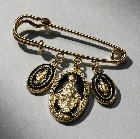 MIRACULOUS MARY MEDAL SAFETY PIN BROOCH