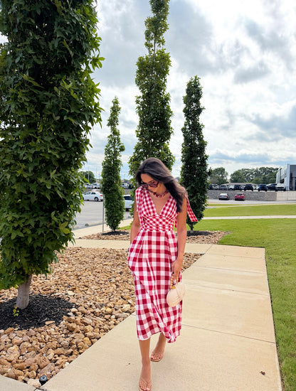 CHECK PATTERN TIE MAXI DRESS