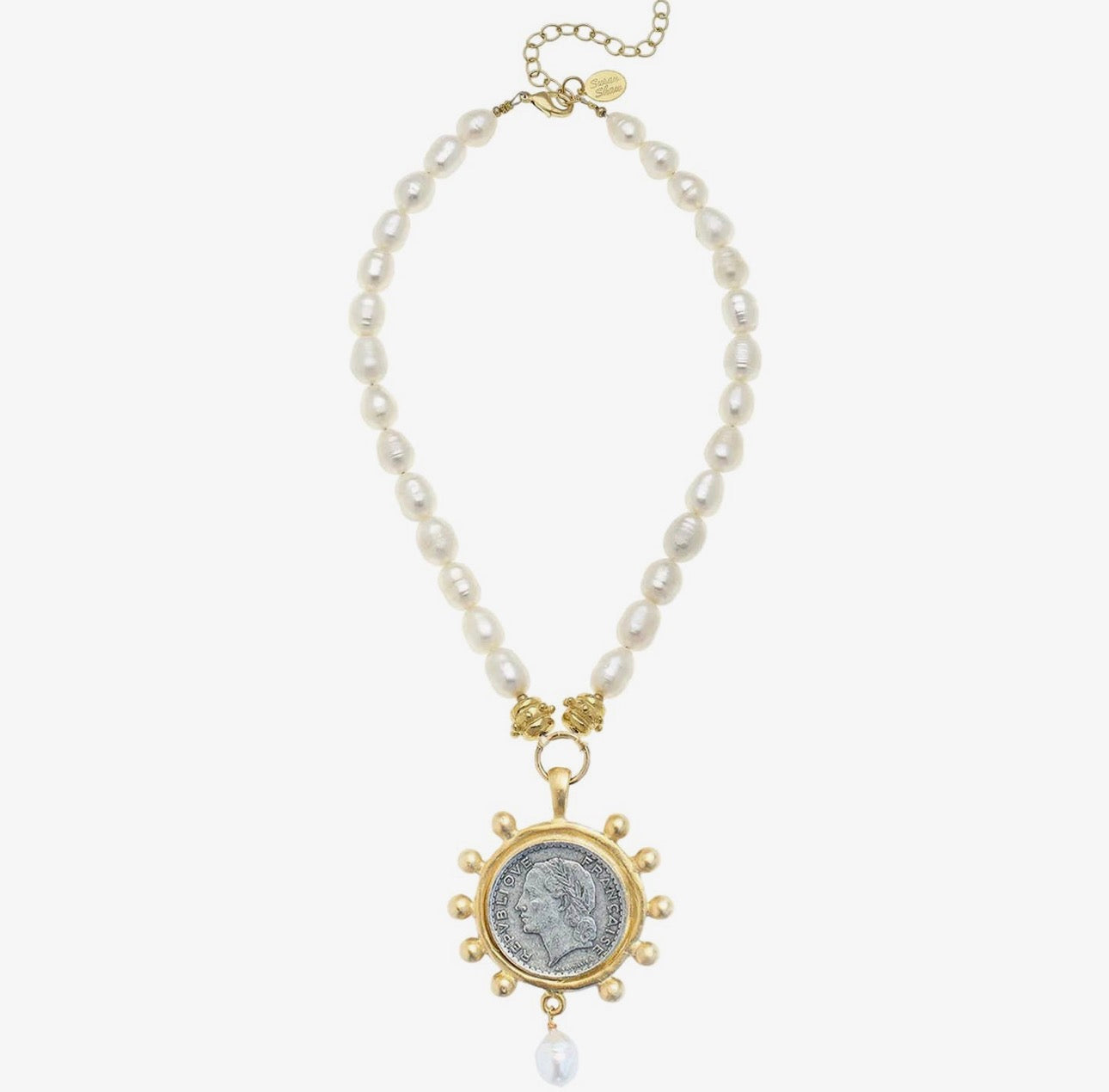 MIXED METAL FRNECH FRANC PEARL NECKLACE