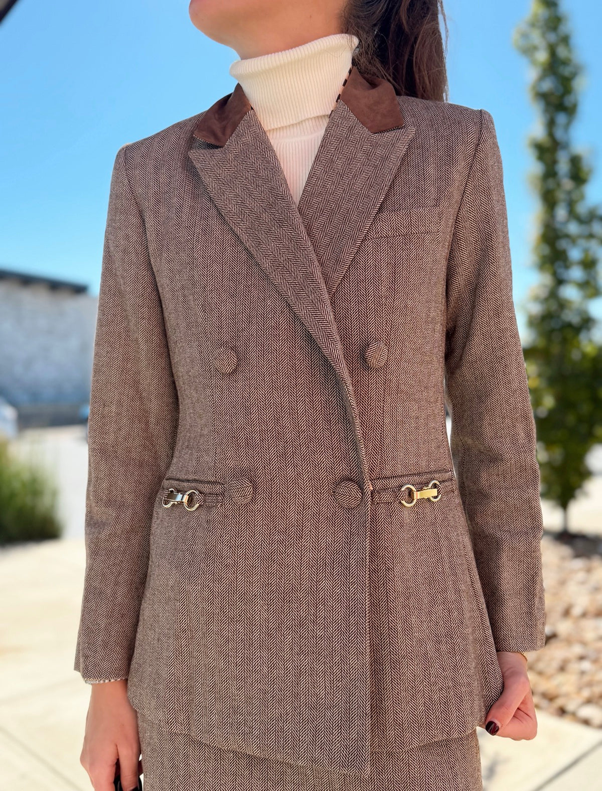 NAYA HERRINGBONE CONTRAST BLAZER
