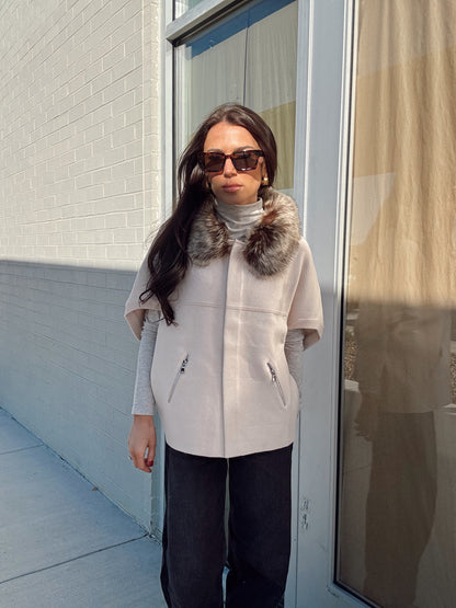 FAUX FUR TRIM CARDIGAN